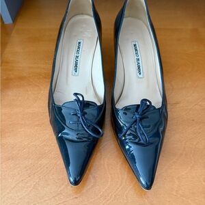 Manolo Blahnik Navy Blue Patent Leather Heels